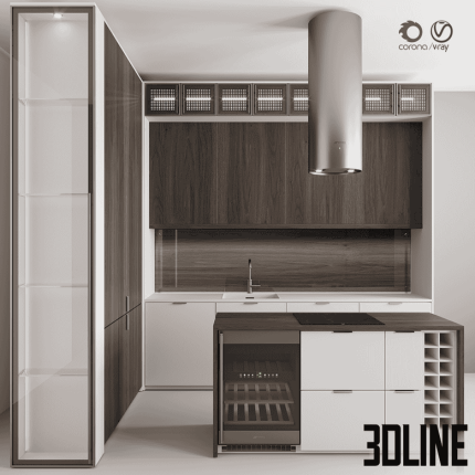Kitchen No. 100 "Dark Wood and Beige" 0(3dline.net)