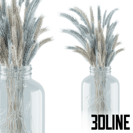 Dry Plants 20 - Blue and Cream Wheat in jam Glass(3dline.net)