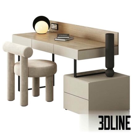 Workplace 40 desk cabinet table lamp books vase chair 01(3dline.net)