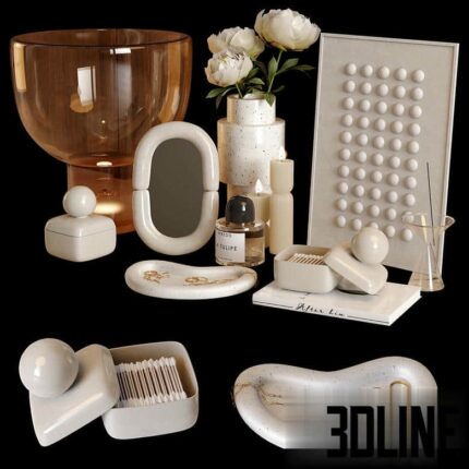 Beige decor set with peony flowers(3dline.net)