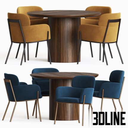 Dining Set 72  Azalea Boucle Dining Chair and spindler round dining table (3dline.net)