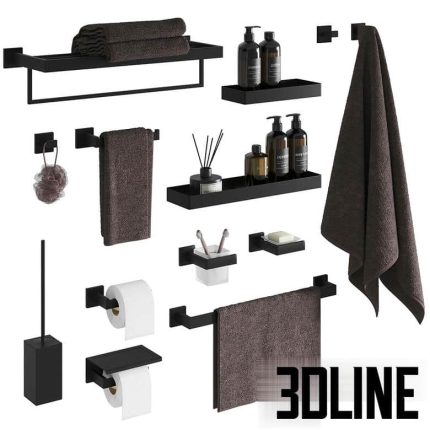 A set of bathroom accessories in modern black(3dline.net)