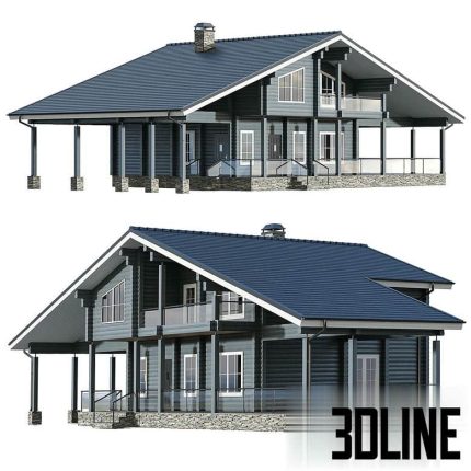 Glued laminated timber house with carport and large terrac(3dline.net)