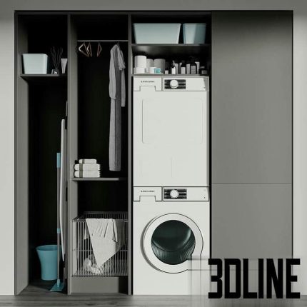 LAUNDRY SET 01 washer dryer and decor (3dline.net)