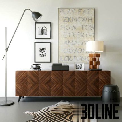Modern chest of drawers with lamp and decor(3dline.net)
