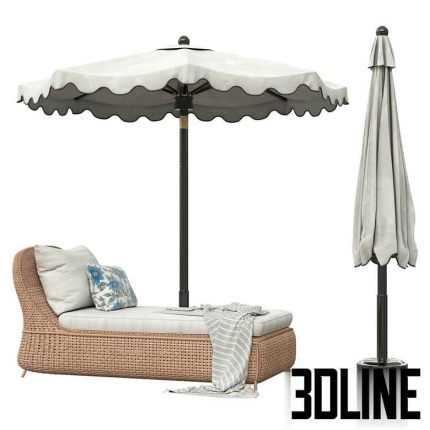 Scalloped umbrella and westport chaise(3dline.net)