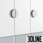 High-resolution 3D model of a children's modern three-door cupboard with arched mirrored doors and round wooden handles