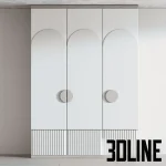 High-resolution 3D model of a children's modern three-door cupboard with arched mirrored doors and round wooden handles