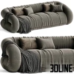 High-end 3D model of Giovannetti ANFIBIO convertible sofa with plush fabric upholstery, throw blanket, and pillows
