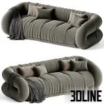 High-end 3D model of Giovannetti ANFIBIO convertible sofa with plush fabric upholstery, throw blanket, and pillows