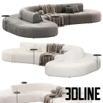 High-end 3D model of ARTIKO modular curved sofa by MDD in white/grey fabric with integrated side tables and throw blanket