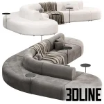 High-end 3D model of ARTIKO modular curved sofa by MDD in white/grey fabric with integrated side tables and throw blanket