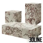 High-resolution 3D model set of AUDO Plinth marble tables (Menu) in square and rectangular block shapes for luxury interior design