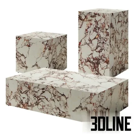 High-resolution 3D model set of AUDO Plinth marble tables (Menu) in square and rectangular block shapes for luxury interior design