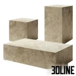 High-resolution 3D model set of AUDO Plinth marble tables (Menu) in square and rectangular block shapes for luxury interior design