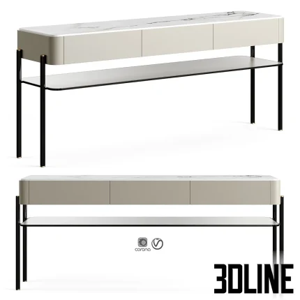 High-resolution 3D model of Ana Roque AMAN console table with white marble top, integrated drawers, and black metal frame