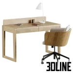 High-quality 3D model of Kave Home Arandu wooden desk and Madai ergonomic chair set for modern home office rendering