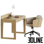 High-quality 3D model of Kave Home Arandu wooden desk and Madai ergonomic chair set for modern home office rendering