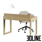 High-quality 3D model of Kave Home Arandu wooden desk and Madai ergonomic chair set for modern home office rendering