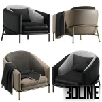 High-end 3D model of Minotti Fil Noir leather and fabric armchair with thin metal frame in multiple color variations