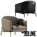 High-end 3D model of Minotti Fil Noir leather and fabric armchair with thin metal frame in multiple color variations