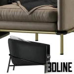 High-end 3D model of Minotti Fil Noir leather and fabric armchair with thin metal frame in multiple color variations