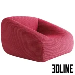 High-resolution 3D model of Paola Lenti Smile low profile armchair in textured woven fabric for outdoor and indoor visualization