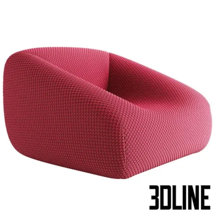 High-resolution 3D model of Paola Lenti Smile low profile armchair in textured woven fabric for outdoor and indoor visualization