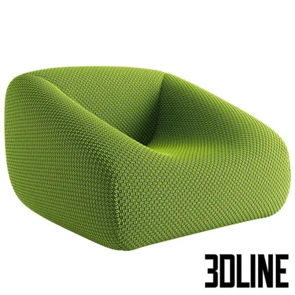 High-resolution 3D model of Paola Lenti Smile low profile armchair in textured woven fabric for outdoor and indoor visualization