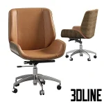 High-end 3D model of Crown upholstered executive office armchair with brown leather and curved wooden shell