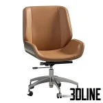 High-end 3D model of Crown upholstered executive office armchair with brown leather and curved wooden shell