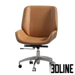 High-end 3D model of Crown upholstered executive office armchair with brown leather and curved wooden shell
