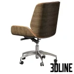 High-end 3D model of Crown upholstered executive office armchair with brown leather and curved wooden shell