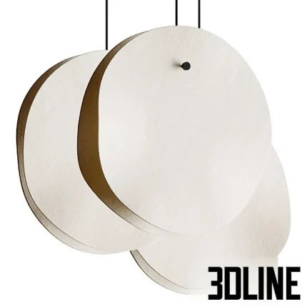 High-resolution 3D model of Aura circular disc pendant lamp with layered white shades for minimalist interior lighting