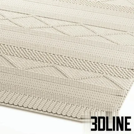 High-resolution 3D model of BENUTA ALVA wool rug with dense cable knit texture for cozy Scandinavian interior render
