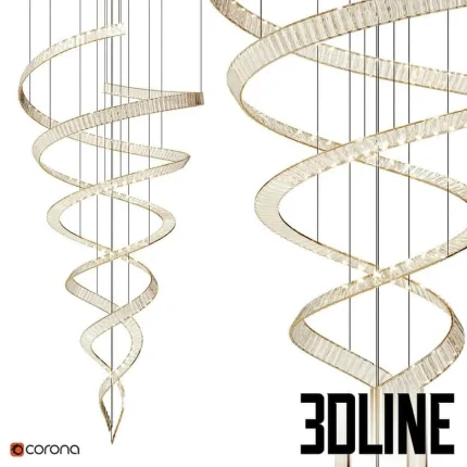 High-resolution 3D model of BERTOLDA SPIRAL crystal chandelier with helical, cascading design for luxury double-height spaces