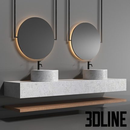 Bathroom set with a surface-mounted washbasin from Tower concrete(3dline.net)