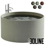 High-end 3D model of Agape In-Out round concrete bathtub with standing faucet for minimalist bathroom render
