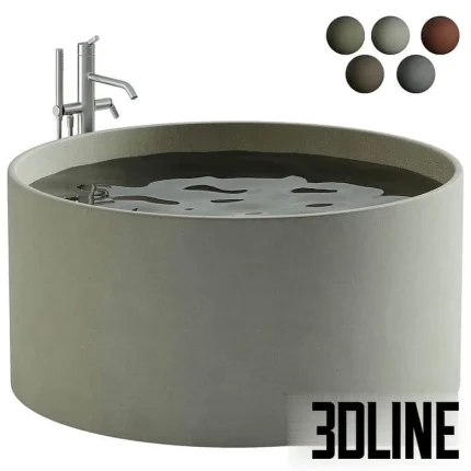High-end 3D model of Agape In-Out round concrete bathtub with standing faucet for minimalist bathroom render