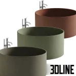 High-end 3D model of Agape In-Out round concrete bathtub with standing faucet for minimalist bathroom render