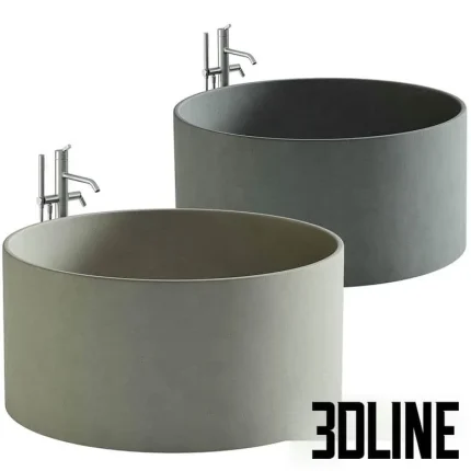 High-end 3D model of Agape In-Out round concrete bathtub with standing faucet for minimalist bathroom render