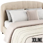 High-quality 3D model of Lieri upholstered double bed with round fabric headboard and bedding set