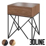 High-quality 3D model of Prince modern wooden bedside table with single drawer and geometric black metal base