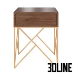 High-quality 3D model of Prince modern wooden bedside table with single drawer and geometric black metal base
