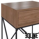 High-quality 3D model of Prince modern wooden bedside table with single drawer and geometric black metal base