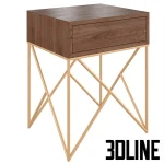 High-quality 3D model of Prince modern wooden bedside table with single drawer and geometric black metal base