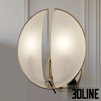 High-end 3D model of Creativemary Beetle gold wall lamp with curved metal frame and translucent diffuser for luxury interior lighting