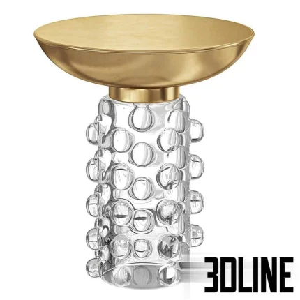 High-resolution 3D model of a luxury brass side table with decorative bubble glass base and round metal top
