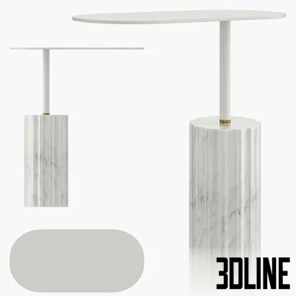 High-end 3D model of COLUMN round side table with fluted marble base and white oval top for minimalist interior visualization