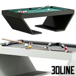 High-resolution 3D model of Cabaret modern geometric pool table with black/white finish and accessories for luxury game room visualization